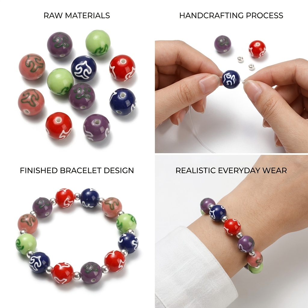 5pcs Set of Round Hand-Painted Ceramic Beads